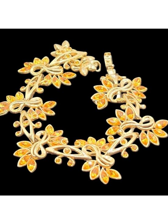 Ora Jewelry - Vintage Ora Gold Tone Bracelet Golden Rhinestones Floral MCM Elegant Jewelry